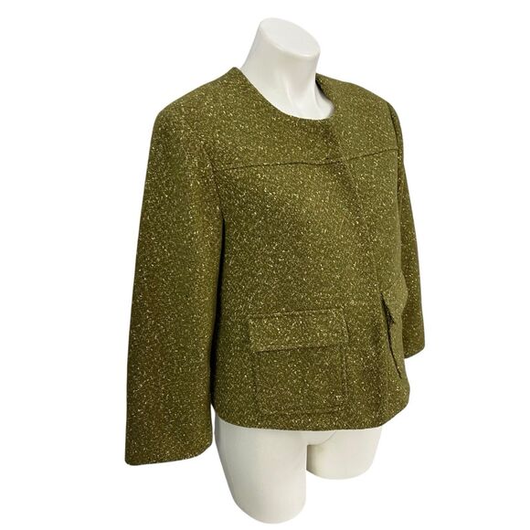 A New Day Blazer Womens 12 Jacket Green Gold Metallic Wool Blend Pockets Lined - Picture 8 of 16